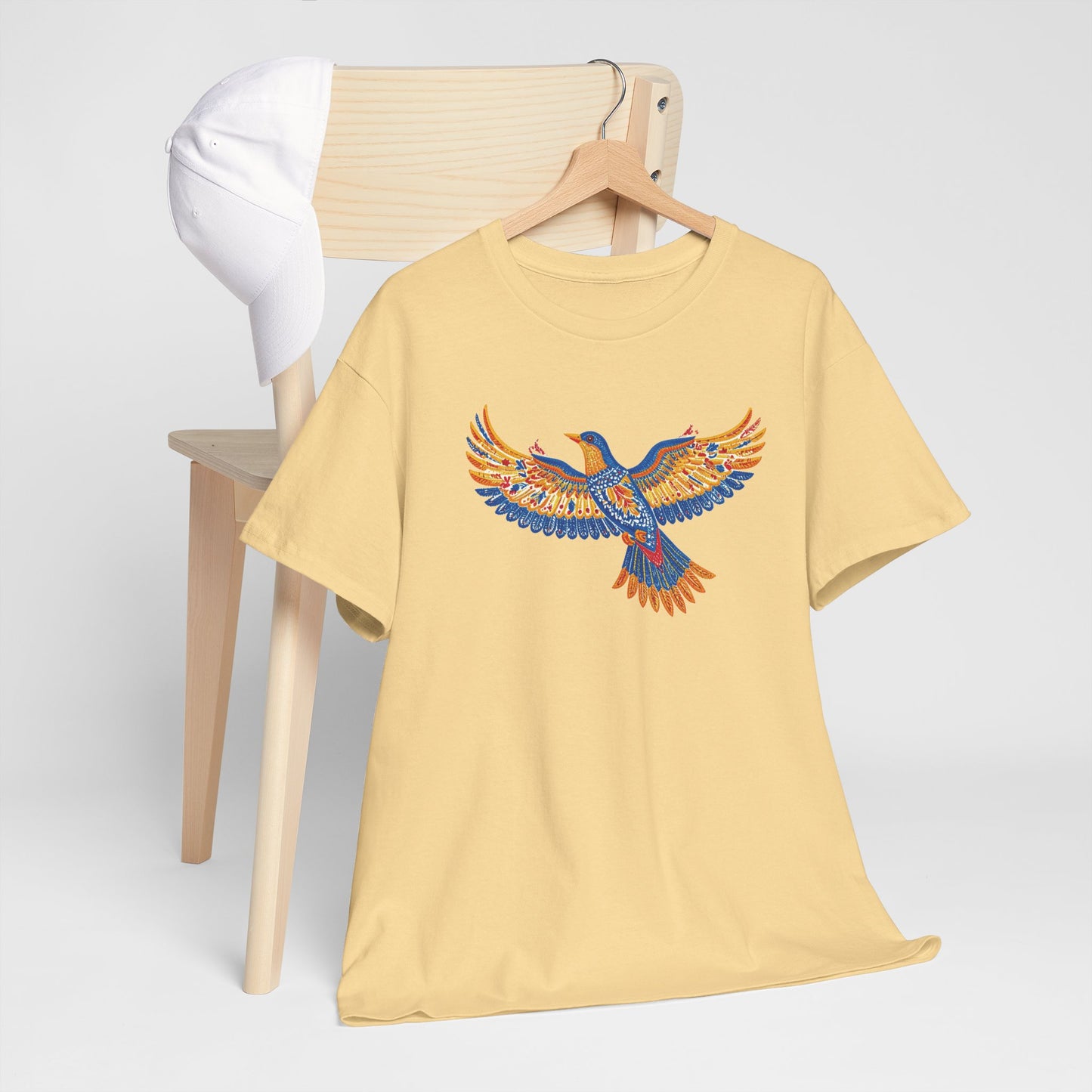 A Color filled Bird- Luxe Stitch & Embroidered: Premium Women Designer Bird Cotton Tee