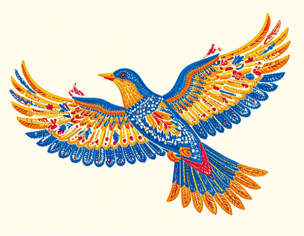 A Color filled Bird- Luxe Stitch & Embroidered: Premium Women Designer Bird Cotton Tee