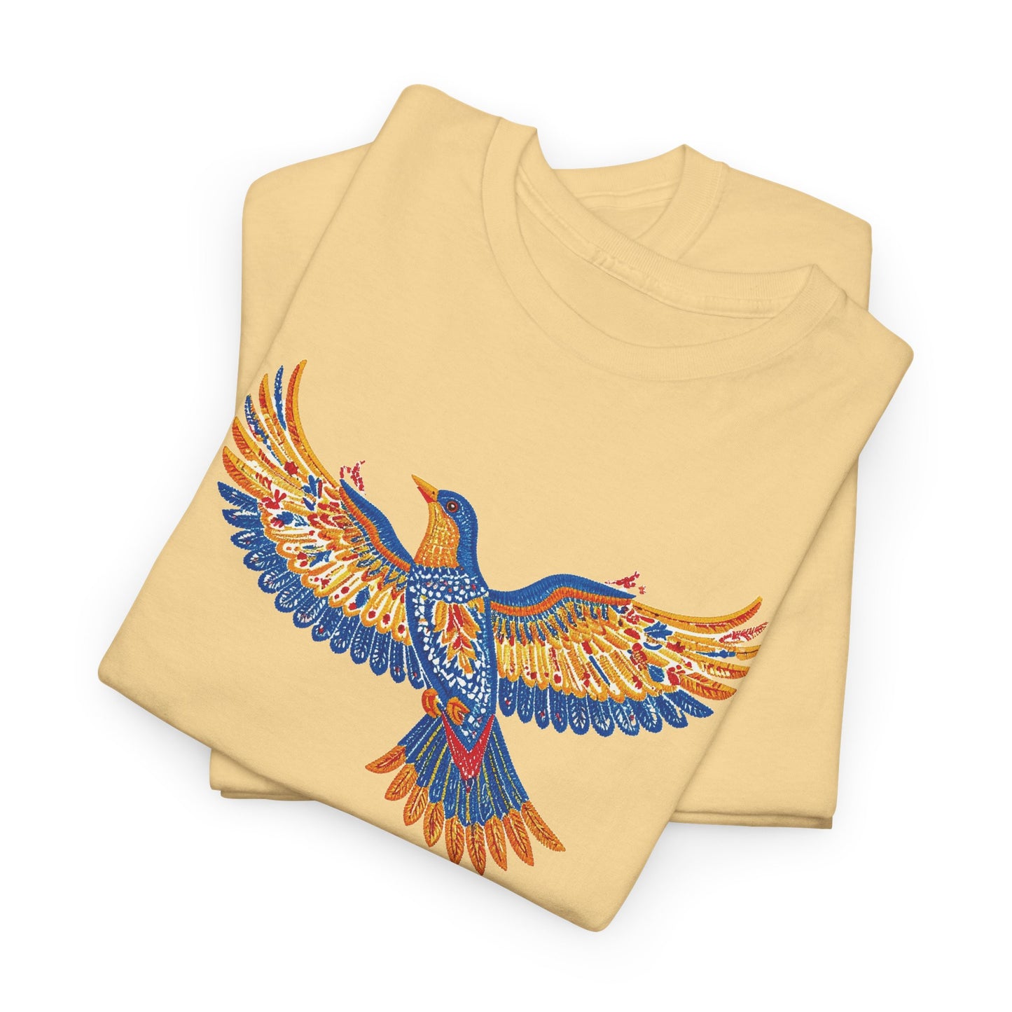A Color filled Bird- Luxe Stitch & Embroidered: Premium Women Designer Bird Cotton Tee