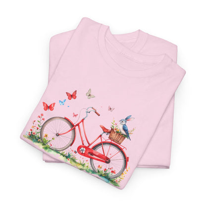 Abigail- Luxe Stitch & Printed: Premium Kid Designer Red Bike Cotton Tee