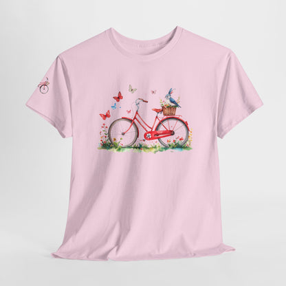 Abigail- Luxe Stitch & Printed: Premium Kid Designer Red Bike Cotton Tee