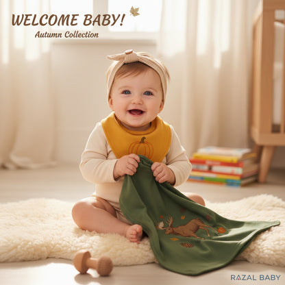 Embroidered Moose Bodysuit – Autumn Leaf Heirloom Box (100% Cotton, Natural)