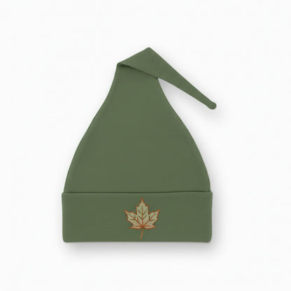 Embroidered Maple Leaf Beanie – Autumn Leaf Heirloom Box (100% Cotton, Forest Green)