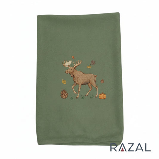 Embroidered Autumn Blanket – Autumn Leaf Heirloom Box (100% Organic Cotton, Cactus Green)
