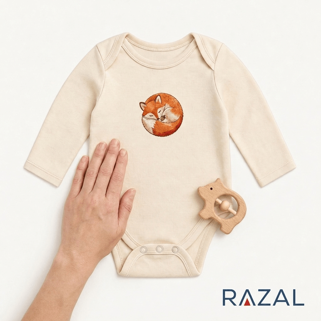 Embroidered Fox Bodysuit – Cozy Fall Welcome (100% Cotton, Natural Color)