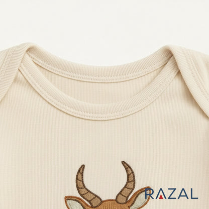 Embroidered Gazelle Bodysuit – Harvest Snuggle Set (100% Cotton, Natural)