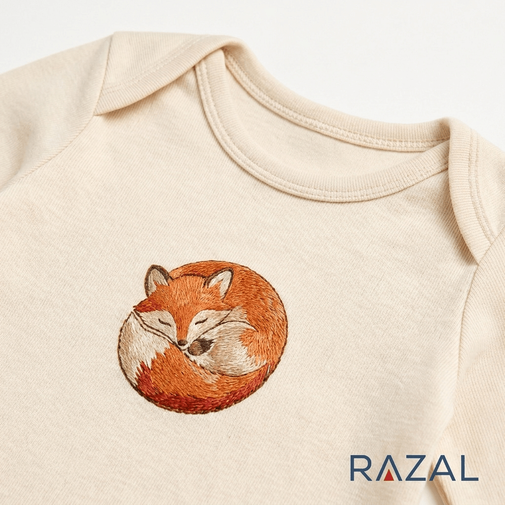 Embroidered Fox Bodysuit – Cozy Fall Welcome (100% Cotton, Natural Color)