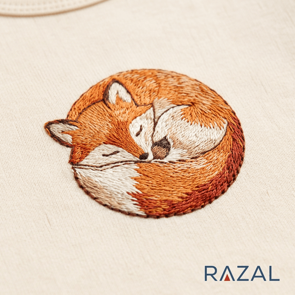 Embroidered Fox Bodysuit – Cozy Fall Welcome (100% Cotton, Natural Color)
