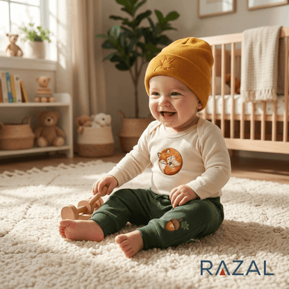 Embroidered Fox Bodysuit – Cozy Fall Welcome (100% Cotton, Natural Color)