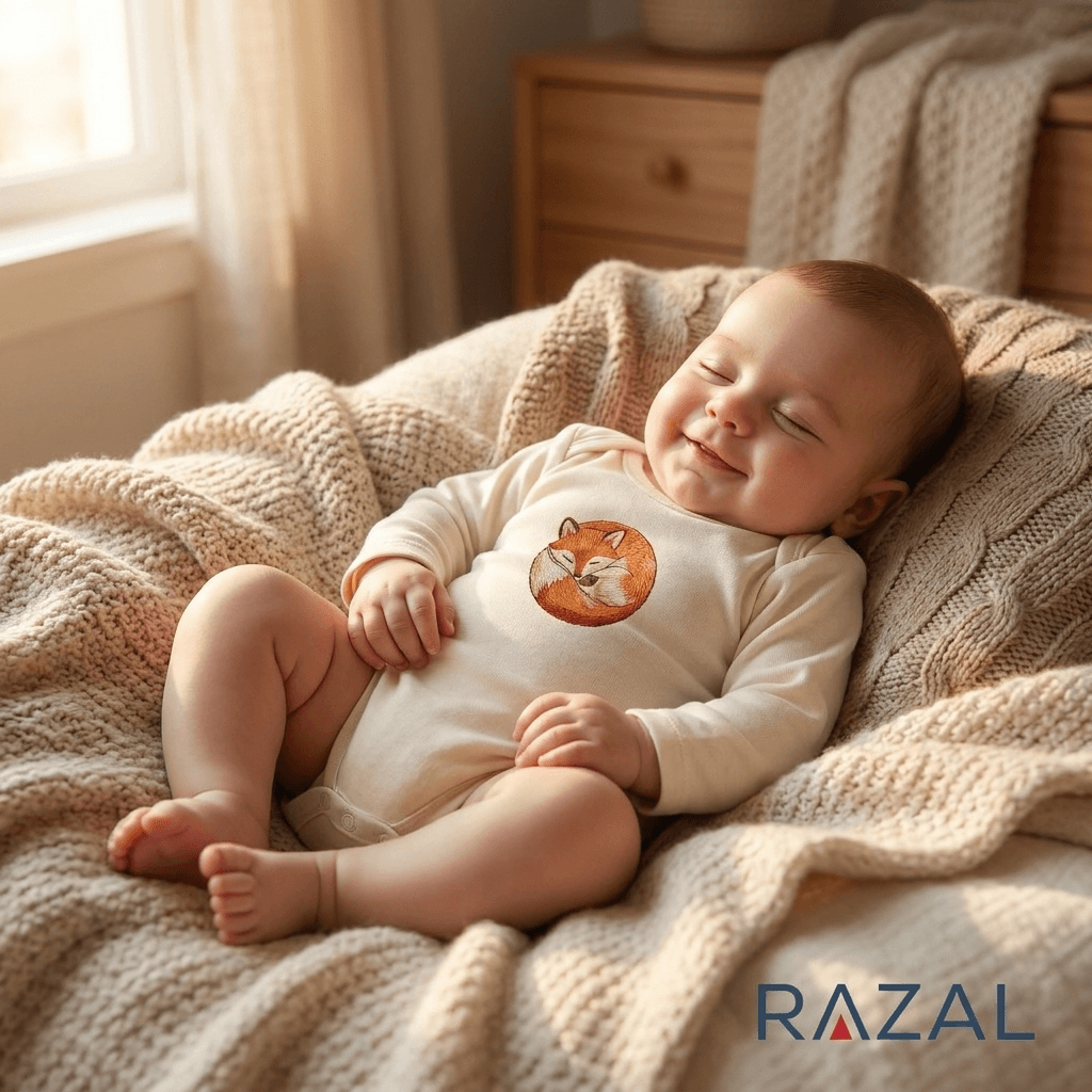 Embroidered Fox Bodysuit – Cozy Fall Welcome (100% Cotton, Natural Color)