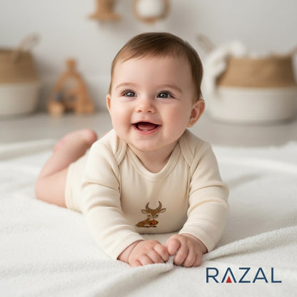 Embroidered Gazelle Bodysuit – Harvest Snuggle Set (100% Cotton, Natural)