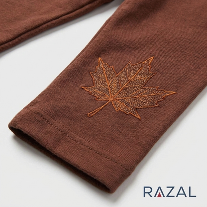 Embroidered Leaf Joggers – Thanksgiving Table Set (100% Cotton, Chocolate)