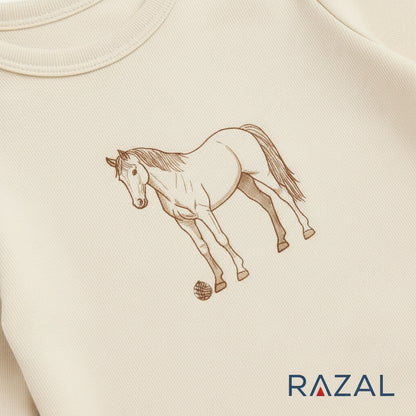 Embroidered Horse Bodysuit – Thanksgiving Table Set (100% Cotton, Natural)