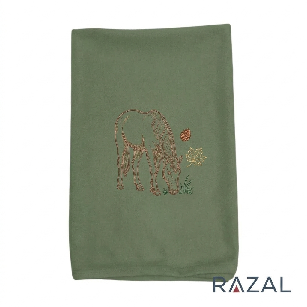Embroidered Thanksgiving Blanket – Thanksgiving Table Set (100% Organic Cotton, Cactus Green