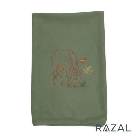 Embroidered Thanksgiving Blanket – Thanksgiving Table Set (100% Organic Cotton, Cactus Green