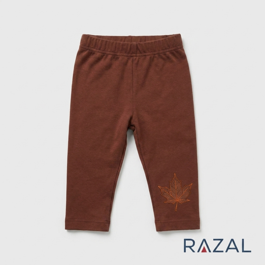 Embroidered Leaf Joggers – Thanksgiving Table Set (100% Cotton, Chocolate)