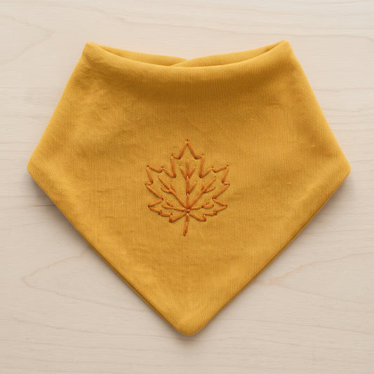 Embroidered Leaf Bib – Harvest Snuggle Set (100% Cotton, Mustard Yellow)
