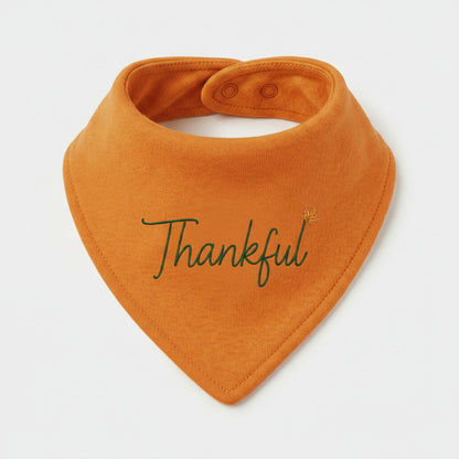 Embroidered "Thankful" Bib – Thanksgiving Table Set (100% Cotton, Orange)