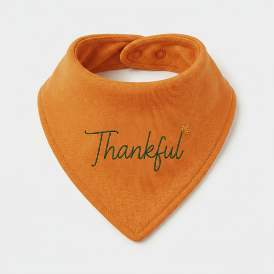 Embroidered "Thankful" Bib – Thanksgiving Table Set (100% Cotton, Orange)