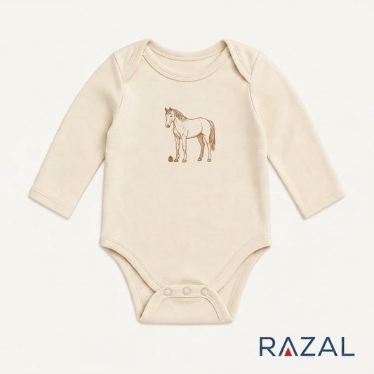 Embroidered Horse Bodysuit – Thanksgiving Table Set (100% Cotton, Natural)