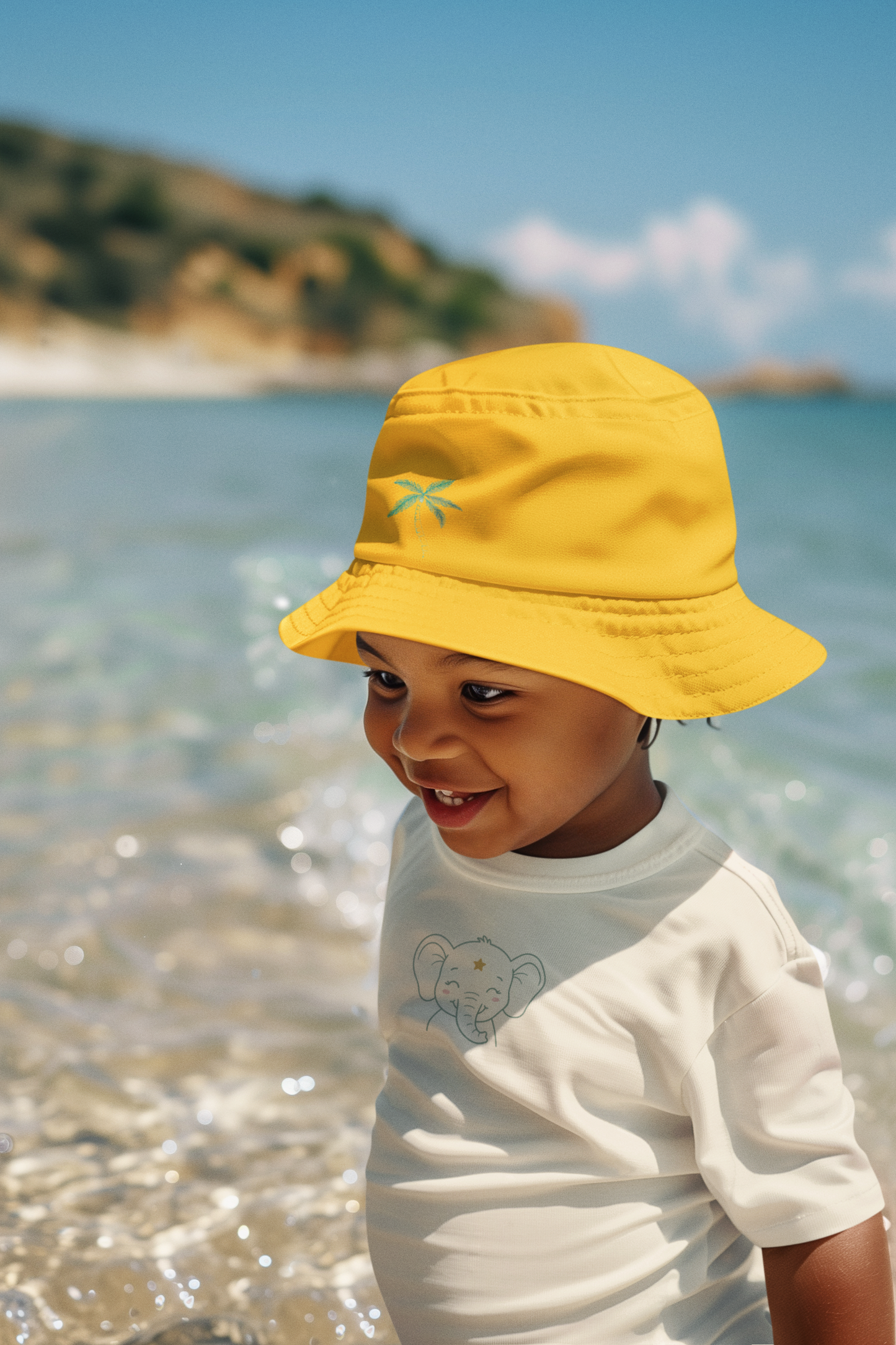 Embroidered Bucket Hat – Summer Safari (100% Cotton, Mustard Yellow)
