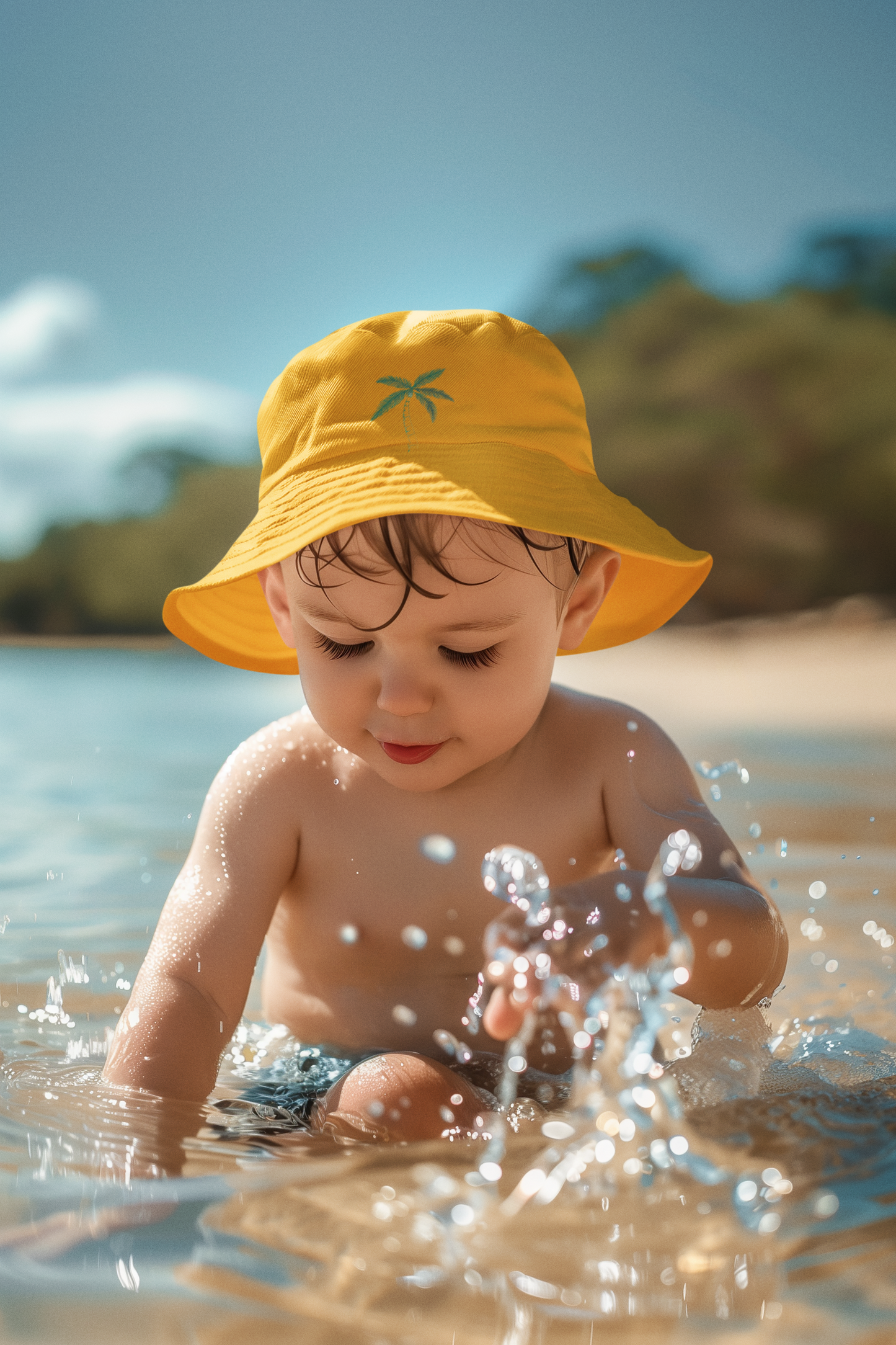 Embroidered Bucket Hat – Summer Safari (100% Cotton, Mustard Yellow)