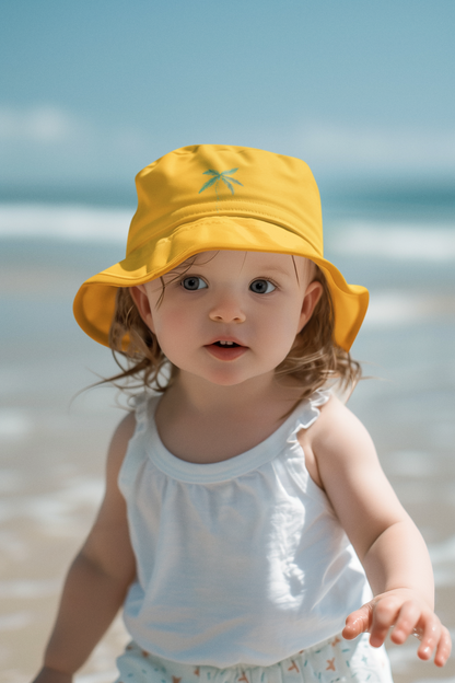 Embroidered Bucket Hat – Summer Safari (100% Cotton, Mustard Yellow)